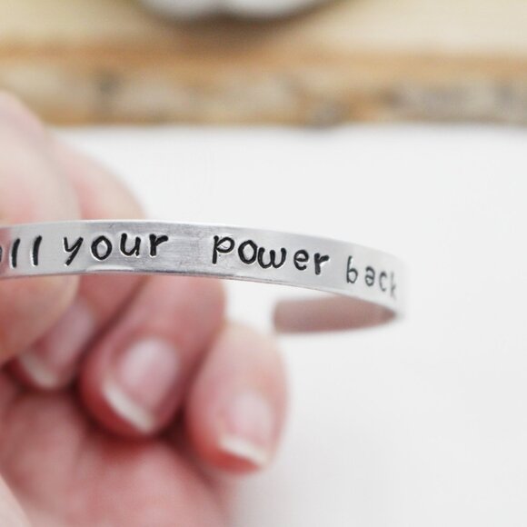 Call Your Power Back - Hand Stamped Anodized Aluminum Bangle - Adjustable - Picture 5 of 11